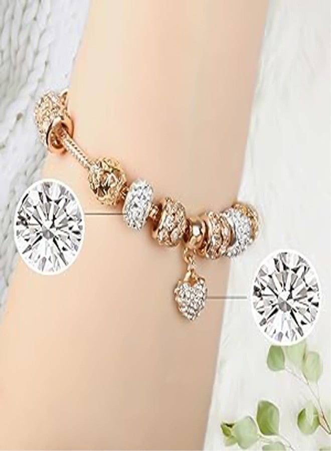 XINJIDUO 14K Gold Plated Love Locked Bracelets for Women, 2 Pcs, Gold and Pink, 7.5" + 1.5" Extender, with Crystal, Love Heart Charm - Image 2